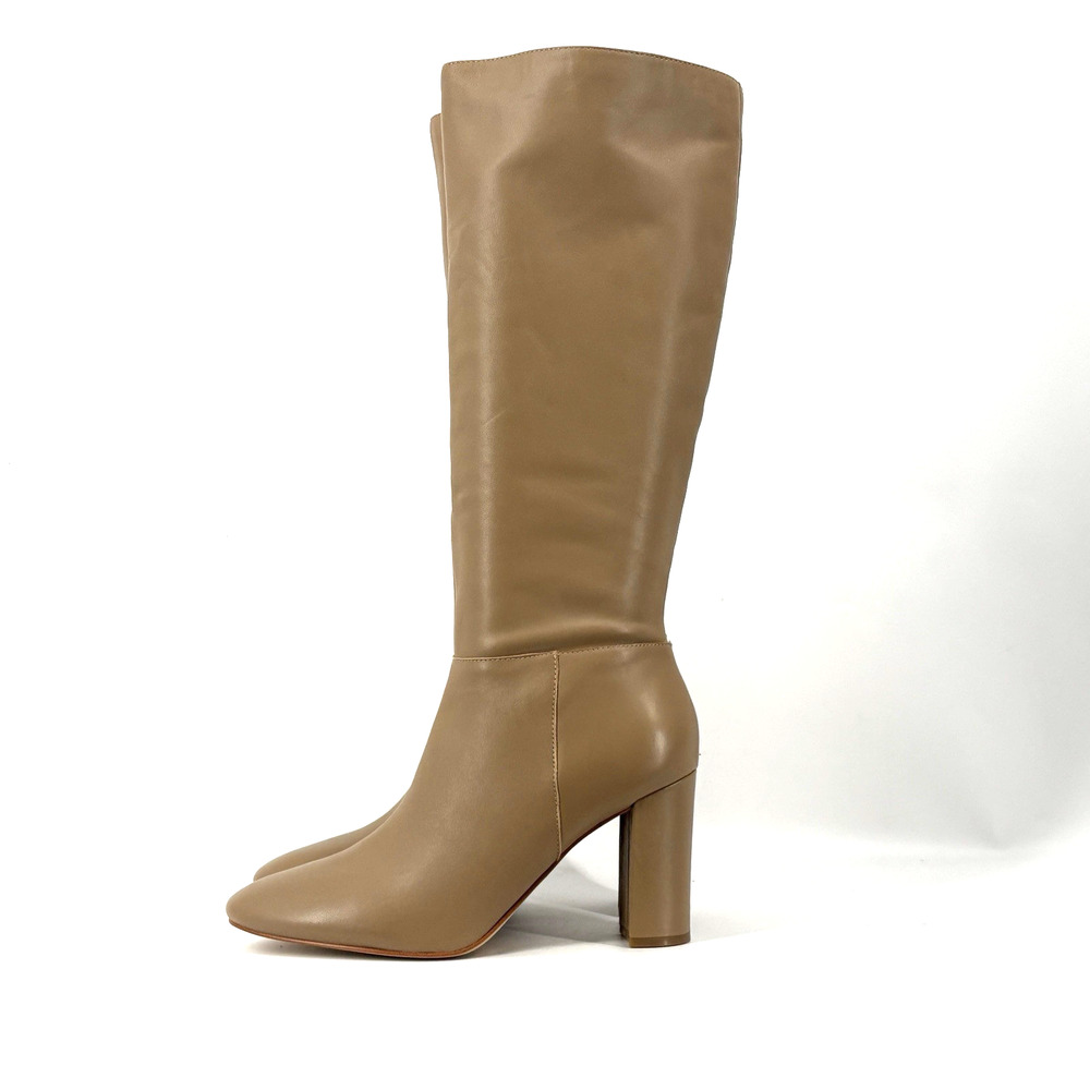 Marc Fisher Tall Dress Boots Womens 11 Tan Leather‎ Block Heel Almond Toe